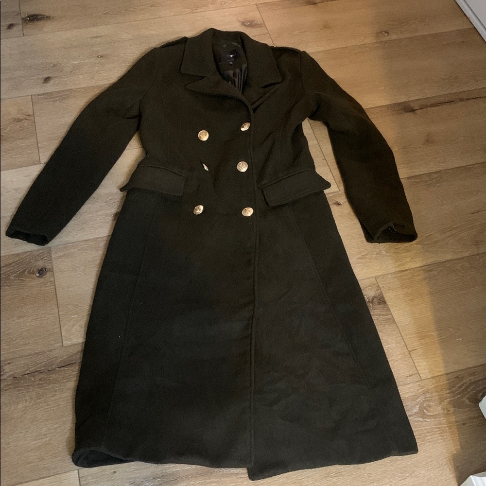 Women’s Double-Breasted Olive Green Wool Coat